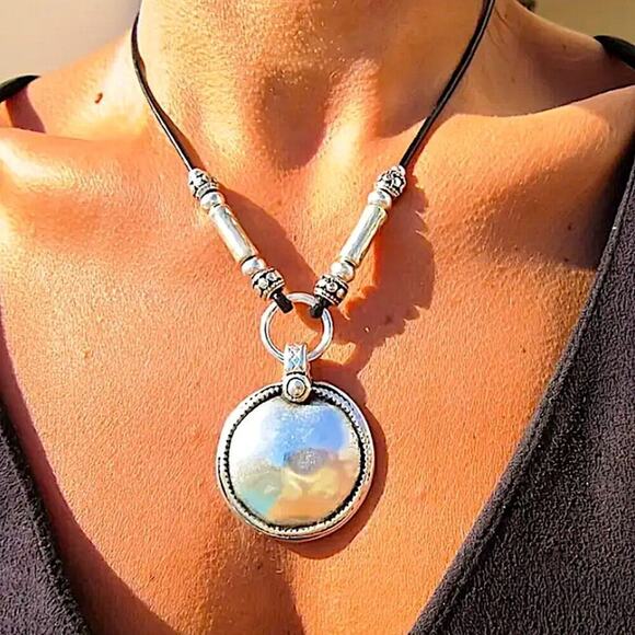 Handmade Bohemian Tribal Disk Necklace - Picture 1 of 6